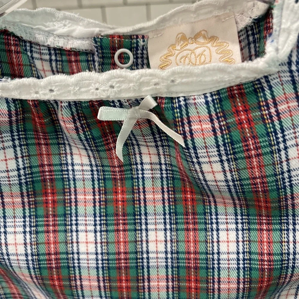 Beaufort Bonnet Girls Gown Child Size 3T Toddler Blue Green Plaid Eyelet Trim